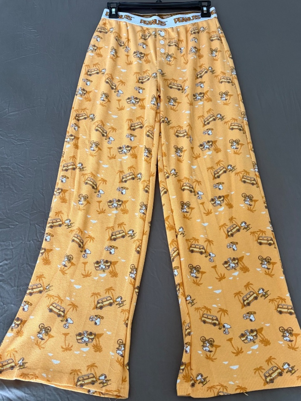 Women's M Orange Waffle Knit Peanuts Lounge Pants Snoopy Palm Tree Volkswagen